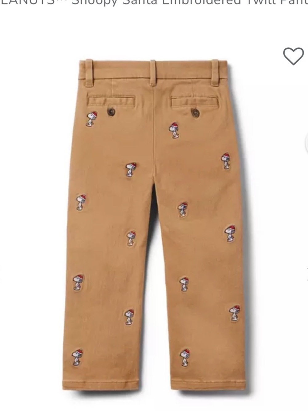 Janie and Jack Tan Embroidered Character Chino Pants Christmas snoopy unisex - Picture 2 of 5